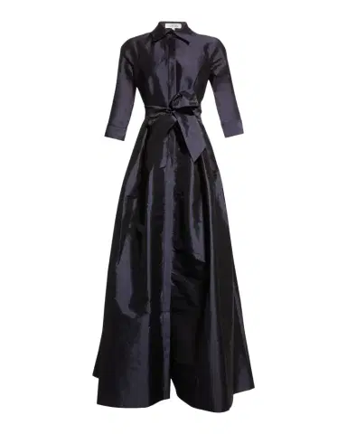 Rickie Freeman for Teri Jon 3/4-Sleeve Taffeta Shirtdress Gown | Thumbnail 1 Rickie Freeman for Teri Jon 3/4-Sleeve Taffeta Shirtdress Gown | Thumbnail 1