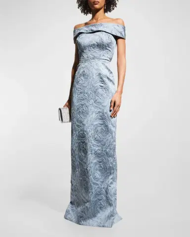 Rickie Freeman for Teri Jon Off-Shoulder Jacquard Column Gown | Thumbnail 2 Rickie Freeman for Teri Jon Off-Shoulder Jacquard Column Gown | Thumbnail 2