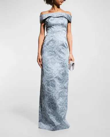Rickie Freeman for Teri Jon Off-Shoulder Jacquard Column Gown | Thumbnail 3 Rickie Freeman for Teri Jon Off-Shoulder Jacquard Column Gown | Thumbnail 3