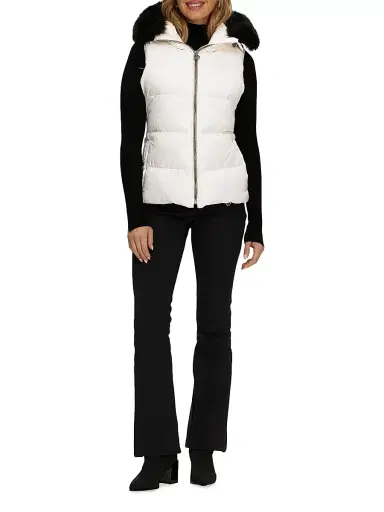 Gorski Women's Apres-Ski Vest with Detachable Toscana Shearling Lamb Hood Trim - Ivory - Size Small | Thumbnail 5 Gorski Women's Apres-Ski Vest with Detachable Toscana Shearling Lamb Hood Trim - Ivory - Size Small | Thumbnail 5
