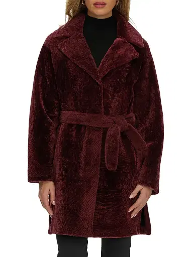 Gorski Women's Reversible Textured Shearling Lamb Stroller Belt - Burgundy - Size Small | Thumbnail 2 Gorski Women's Reversible Textured Shearling Lamb Stroller Belt - Burgundy - Size Small | Thumbnail 2