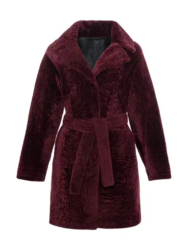 Gorski Women's Reversible Textured Shearling Lamb Stroller Belt - Burgundy - Size Small | Thumbnail 1 Gorski Women's Reversible Textured Shearling Lamb Stroller Belt - Burgundy - Size Small | Thumbnail 1