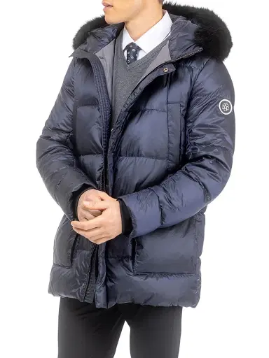 Gorski Men's Apres-Ski Jacket with Detachable Toscana Lamb Hood Trim - Navy | Thumbnail 2 Gorski Men's Apres-Ski Jacket with Detachable Toscana Lamb Hood Trim - Navy | Thumbnail 2