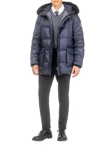 Gorski Men's Apres-Ski Jacket with Detachable Toscana Lamb Hood Trim - Navy | Thumbnail 4 Gorski Men's Apres-Ski Jacket with Detachable Toscana Lamb Hood Trim - Navy | Thumbnail 4