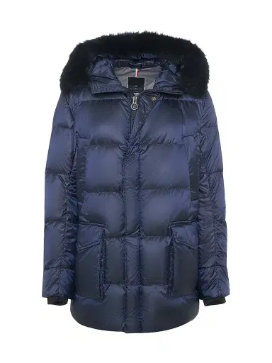 Gorski Men's Apres-Ski Jacket with Detachable Toscana Lamb Hood Trim - Navy | Thumbnail 1 Gorski Men's Apres-Ski Jacket with Detachable Toscana Lamb Hood Trim - Navy | Thumbnail 1