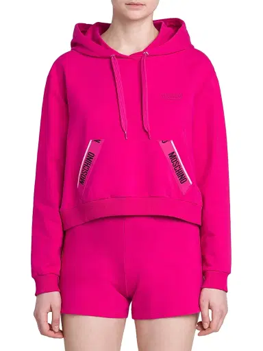 Moschino Women's Stretch-Cotton Cropped Hoodie - Fuchsia | Thumbnail 3 Moschino Women's Stretch-Cotton Cropped Hoodie - Fuchsia | Thumbnail 3