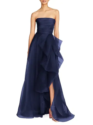 Theia Women's Teresa Draped Tulle Gown - Navy | Thumbnail 2 Theia Women's Teresa Draped Tulle Gown - Navy | Thumbnail 2