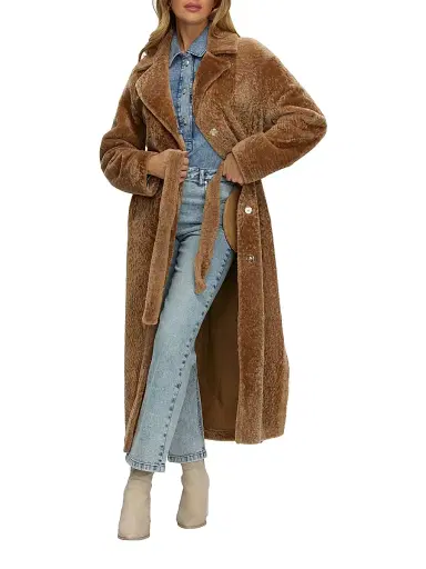 Gorski Women's Reversible Textured Shearling Lamb Coat with Side Slits Belt - Latte - Size XL | Thumbnail 5 Gorski Women's Reversible Textured Shearling Lamb Coat with Side Slits Belt - Latte - Size XL | Thumbnail 5