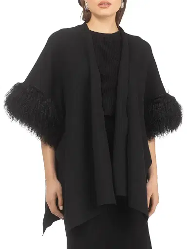 Gorski Women's Knit Vest with Select Mongolian Shearling Lamb Trim | Thumbnail 2 Gorski Women's Knit Vest with Select Mongolian Shearling Lamb Trim | Thumbnail 2