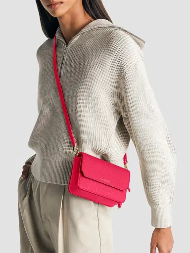 MAISON de SABRÉ Women's Mini Leather Flap Bag - Shibuya Fuchsia | Thumbnail 2 MAISON de SABRÉ Women's Mini Leather Flap Bag - Shibuya Fuchsia | Thumbnail 2