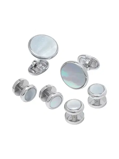 Jan Leslie Men's Sterling Silver & Onyx Cufflinks Set - Mother Of Pearl Silver | Thumbnail 1 Jan Leslie Men's Sterling Silver & Onyx Cufflinks Set - Mother Of Pearl Silver | Thumbnail 1