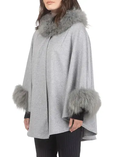 Gorski Women's Cashmere and Wool Blend Cape with Select Lamb Trim - Grey | Thumbnail 3 Gorski Women's Cashmere and Wool Blend Cape with Select Lamb Trim - Grey | Thumbnail 3