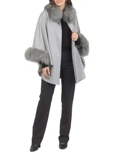 Gorski Women's Cashmere and Wool Blend Cape with Select Lamb Trim - Grey | Thumbnail 5 Gorski Women's Cashmere and Wool Blend Cape with Select Lamb Trim - Grey | Thumbnail 5