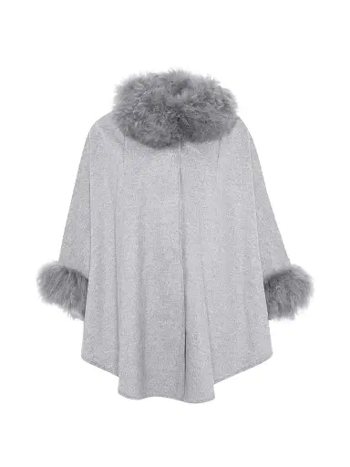 Gorski Women's Cashmere and Wool Blend Cape with Select Lamb Trim - Grey | Thumbnail 1 Gorski Women's Cashmere and Wool Blend Cape with Select Lamb Trim - Grey | Thumbnail 1