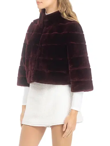 Gorski Women's Shearling Lamb Bolero Coat - Burgundy - Size Large | Thumbnail 4 Gorski Women's Shearling Lamb Bolero Coat - Burgundy - Size Large | Thumbnail 4