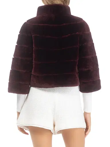 Gorski Women's Shearling Lamb Bolero Coat - Burgundy - Size Large | Thumbnail 5 Gorski Women's Shearling Lamb Bolero Coat - Burgundy - Size Large | Thumbnail 5