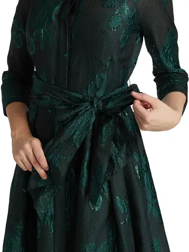 Teri Jon by Rickie Freeman Women's Three-Quarter Sleeve Metallic Jacquard Shirt Waist Gown - Emerald | Thumbnail 6 Teri Jon by Rickie Freeman Women's Three-Quarter Sleeve Metallic Jacquard Shirt Waist Gown - Emerald | Thumbnail 6