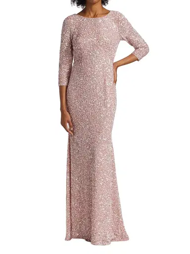 Theia Women's Three-Quarter Sleeve Sequin Sheath Gown - Blush | Thumbnail 2 Theia Women's Three-Quarter Sleeve Sequin Sheath Gown - Blush | Thumbnail 2