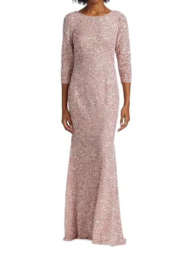 Theia Women's Three-Quarter Sleeve Sequin Sheath Gown - Blush | Thumbnail 3 Theia Women's Three-Quarter Sleeve Sequin Sheath Gown - Blush | Thumbnail 3