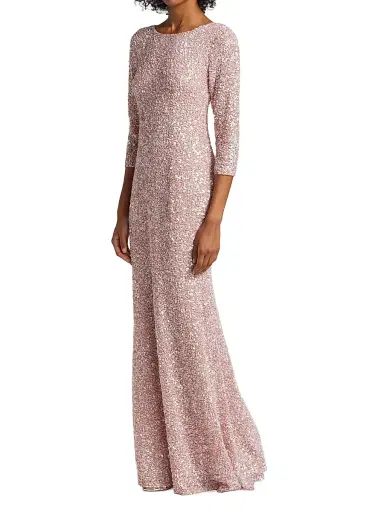 Theia Women's Three-Quarter Sleeve Sequin Sheath Gown - Blush | Thumbnail 4 Theia Women's Three-Quarter Sleeve Sequin Sheath Gown - Blush | Thumbnail 4