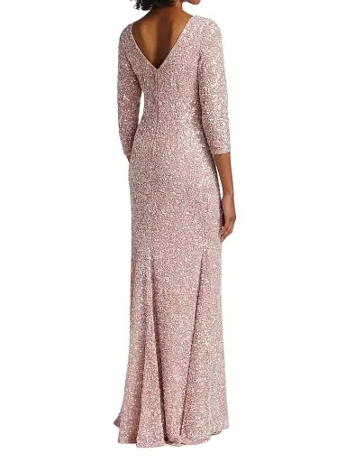 Theia Women's Three-Quarter Sleeve Sequin Sheath Gown - Blush | Thumbnail 5 Theia Women's Three-Quarter Sleeve Sequin Sheath Gown - Blush | Thumbnail 5