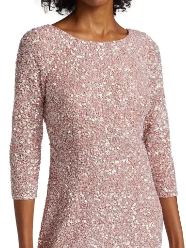 Theia Women's Three-Quarter Sleeve Sequin Sheath Gown - Blush | Thumbnail 6 Theia Women's Three-Quarter Sleeve Sequin Sheath Gown - Blush | Thumbnail 6