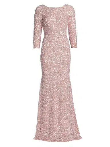 Theia Women's Three-Quarter Sleeve Sequin Sheath Gown - Blush | Thumbnail 1 Theia Women's Three-Quarter Sleeve Sequin Sheath Gown - Blush | Thumbnail 1