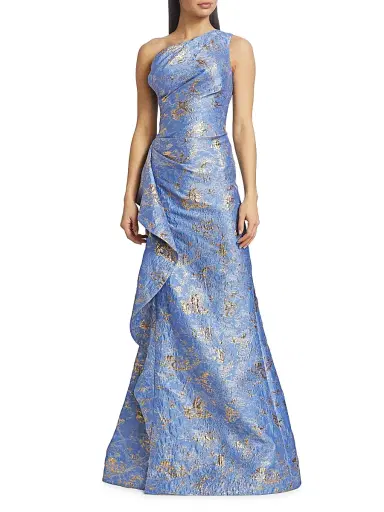 Teri Jon by Rickie Freeman Women's Jacquard One-Shoulder Gown - Sky Blue | Thumbnail 3 Teri Jon by Rickie Freeman Women's Jacquard One-Shoulder Gown - Sky Blue | Thumbnail 3
