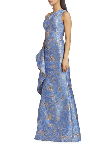Teri Jon by Rickie Freeman Women's Jacquard One-Shoulder Gown - Sky Blue | Thumbnail 4 Teri Jon by Rickie Freeman Women's Jacquard One-Shoulder Gown - Sky Blue | Thumbnail 4