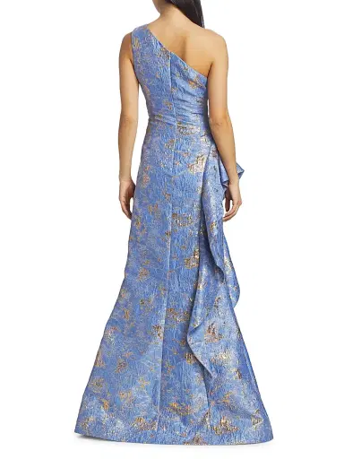 Teri Jon by Rickie Freeman Women's Jacquard One-Shoulder Gown - Sky Blue | Thumbnail 5 Teri Jon by Rickie Freeman Women's Jacquard One-Shoulder Gown - Sky Blue | Thumbnail 5