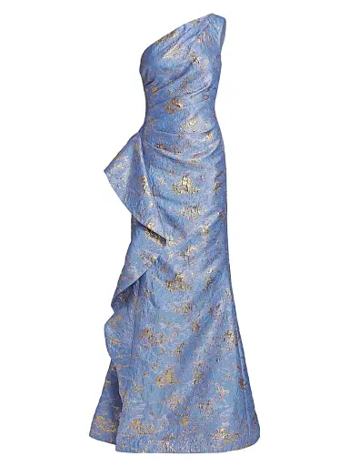 Teri Jon by Rickie Freeman Women's Jacquard One-Shoulder Gown - Sky Blue | Thumbnail 1 Teri Jon by Rickie Freeman Women's Jacquard One-Shoulder Gown - Sky Blue | Thumbnail 1