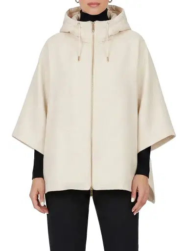 Gorski Women's Select Cashmere and Wool Blend Cape with Down Filled Hood - Ivory | Thumbnail 2 Gorski Women's Select Cashmere and Wool Blend Cape with Down Filled Hood - Ivory | Thumbnail 2