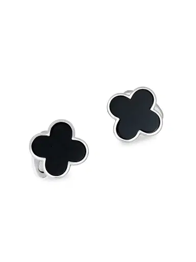 Jan Leslie Men's Onyx Clover Cufflinks - Black | Thumbnail 1 Jan Leslie Men's Onyx Clover Cufflinks - Black | Thumbnail 1