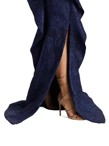 Teri Jon by Rickie Freeman Women's Metallic Jacquard One-Shoulder Gown - Black Blue | Thumbnail 6 Teri Jon by Rickie Freeman Women's Metallic Jacquard One-Shoulder Gown - Black Blue | Thumbnail 6