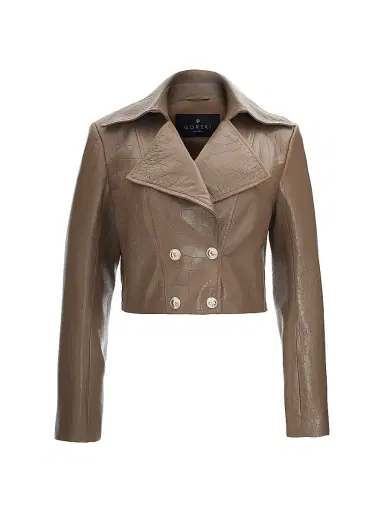 Gorski Women's Select Nappa Leather Croco Embossed Bolero - Camel | Thumbnail 1 Gorski Women's Select Nappa Leather Croco Embossed Bolero - Camel | Thumbnail 1
