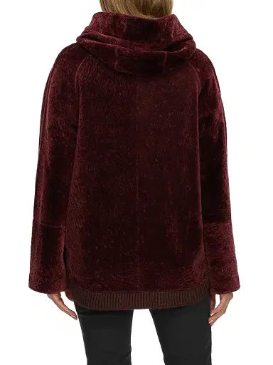 Gorski Women's Reversible Textured Shearling Lamb Zip Parka with Ribbed Hem - Burgundy - Size Large | Thumbnail 4 Gorski Women's Reversible Textured Shearling Lamb Zip Parka with Ribbed Hem - Burgundy - Size Large | Thumbnail 4