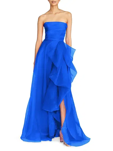 Theia Women's Teresa Draped Tulle Gown - Brilliant Blue | Thumbnail 2 Theia Women's Teresa Draped Tulle Gown - Brilliant Blue | Thumbnail 2