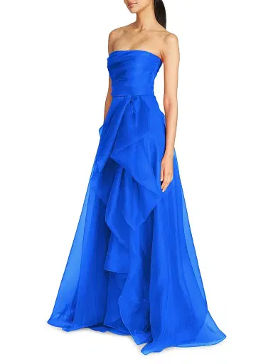 Theia Women's Teresa Draped Tulle Gown - Brilliant Blue | Thumbnail 3 Theia Women's Teresa Draped Tulle Gown - Brilliant Blue | Thumbnail 3