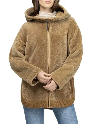 Gorski Women's Reversible Textured Shearling Lamb Zip Parka with Ribbed Hem - Latte - Size XL | Thumbnail 2 Gorski Women's Reversible Textured Shearling Lamb Zip Parka with Ribbed Hem - Latte - Size XL | Thumbnail 2