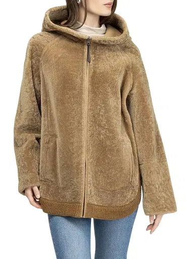 Gorski Women's Reversible Textured Shearling Lamb Zip Parka with Ribbed Hem - Latte - Size XL | Thumbnail 3 Gorski Women's Reversible Textured Shearling Lamb Zip Parka with Ribbed Hem - Latte - Size XL | Thumbnail 3