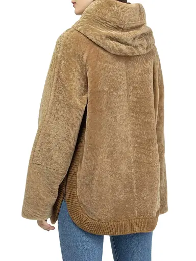 Gorski Women's Reversible Textured Shearling Lamb Zip Parka with Ribbed Hem - Latte - Size XL | Thumbnail 4 Gorski Women's Reversible Textured Shearling Lamb Zip Parka with Ribbed Hem - Latte - Size XL | Thumbnail 4