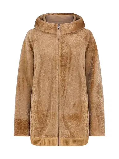 Gorski Women's Reversible Textured Shearling Lamb Zip Parka with Ribbed Hem - Latte - Size XL | Thumbnail 1 Gorski Women's Reversible Textured Shearling Lamb Zip Parka with Ribbed Hem - Latte - Size XL | Thumbnail 1