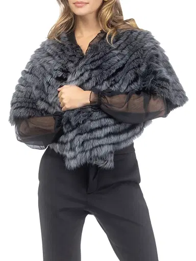 Gorski Women's Toscana Shearling Lamb Layered Capelet - Black | Thumbnail 2 Gorski Women's Toscana Shearling Lamb Layered Capelet - Black | Thumbnail 2