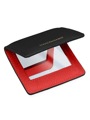 MAISON de SABRÉ Leather Compact Mirror - Rouge Noir | Thumbnail 2 MAISON de SABRÉ Leather Compact Mirror - Rouge Noir | Thumbnail 2