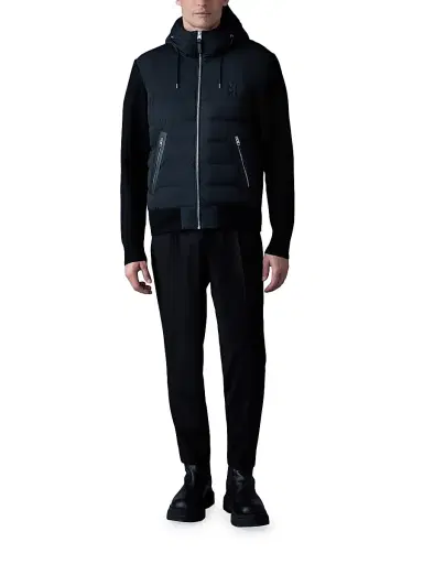 Mackage Men's Andrew Hooded Mixed-Media Down Coat - Black | Thumbnail 2 Mackage Men's Andrew Hooded Mixed-Media Down Coat - Black | Thumbnail 2