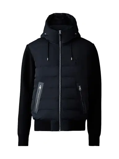Mackage Men's Andrew Hooded Mixed-Media Down Coat - Black | Thumbnail 1 Mackage Men's Andrew Hooded Mixed-Media Down Coat - Black | Thumbnail 1