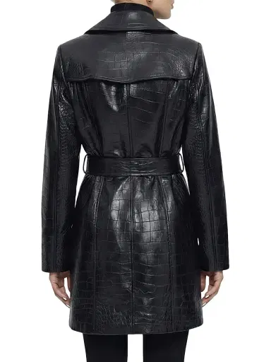 Gorski Women's Select Nappa Leather Croco Embossed Trench Coat, Belt - Black | Thumbnail 4 Gorski Women's Select Nappa Leather Croco Embossed Trench Coat, Belt - Black | Thumbnail 4