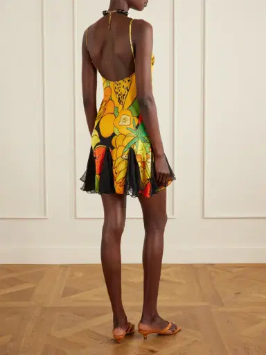 Donde Esteban Frutas Ruffled Lace-trimmed Printed Silk-blend Satin And Chiffon Mini Dress | Thumbnail 3 Donde Esteban Frutas Ruffled Lace-trimmed Printed Silk-blend Satin And Chiffon Mini Dress | Thumbnail 3