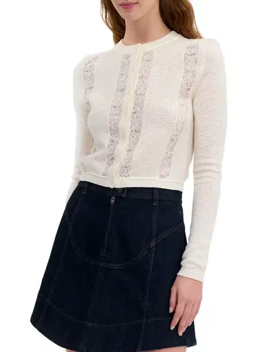 Rebecca Taylor Women's Rhea Lace Merino Wool-Cotton Cardigan - | Thumbnail 3 Rebecca Taylor Women's Rhea Lace Merino Wool-Cotton Cardigan - | Thumbnail 3