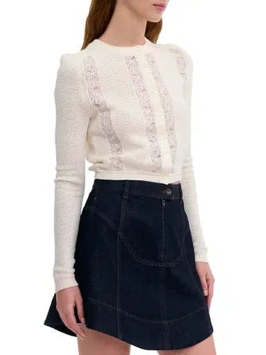 Rebecca Taylor Women's Rhea Lace Merino Wool-Cotton Cardigan - | Thumbnail 4 Rebecca Taylor Women's Rhea Lace Merino Wool-Cotton Cardigan - | Thumbnail 4